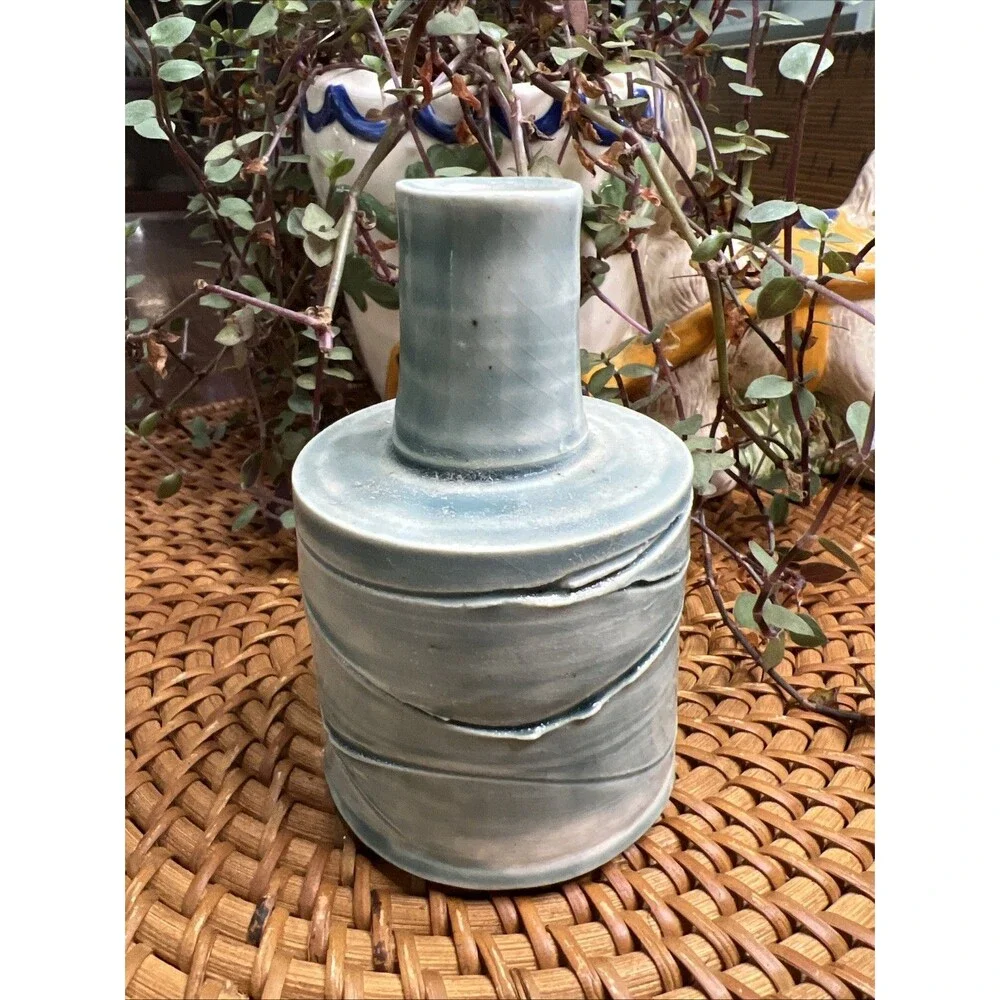Studio Pottery Handmade Vase, Green , Boho, Hippie, Single Flower